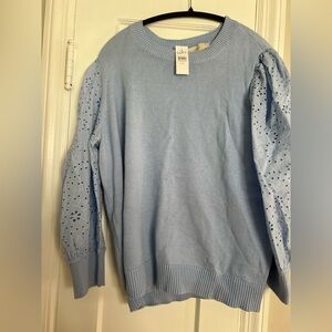 Women's Blue Eyelet Sleeve Sweater